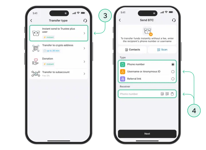 How to Transfer to Another User En Step 2