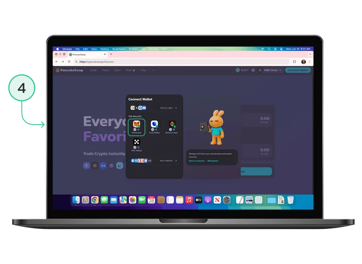 PancakeSwap: wybór połączenia z portfelem MetaMask