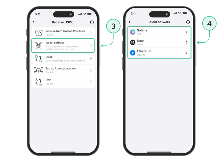 Select the USDC network before paying for a domain with crypto