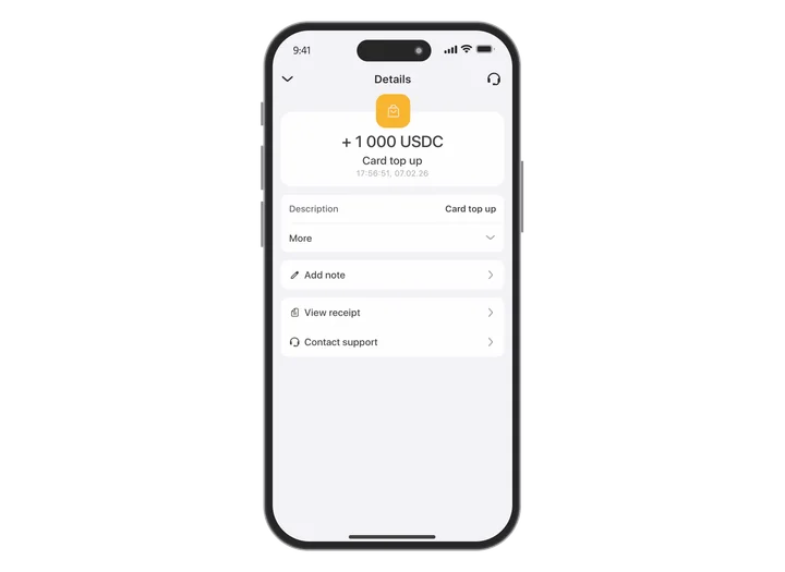 Doładowanie karty crypto zakończone: krok — gotowa do płatności