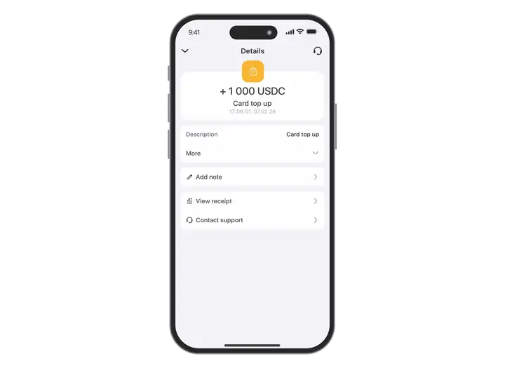 potwierdzenie udanego zasilenia karty kryptowalutowej