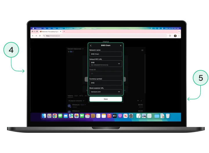 MetaMask: zapis ustawień sieci BNB Smart Chain