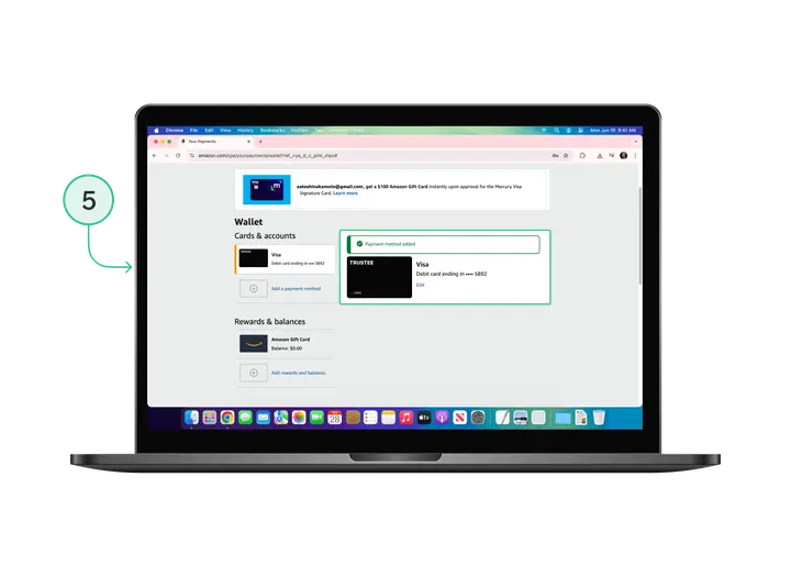 Kryptokarta Trustee Plus dodana w Amazon do opłacenia Amazon Prime — potwierdzenie
