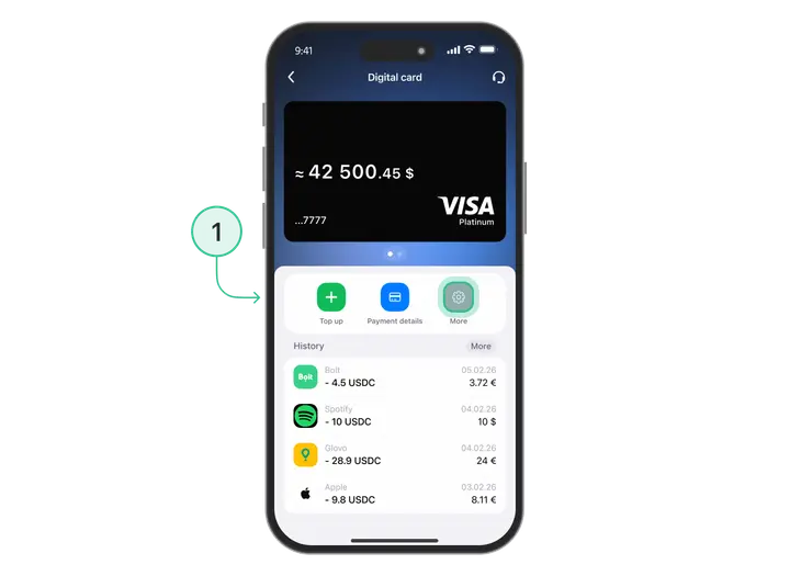 Dodanie karty crypto do Apple Pay: krok 1 — otwórz „More”