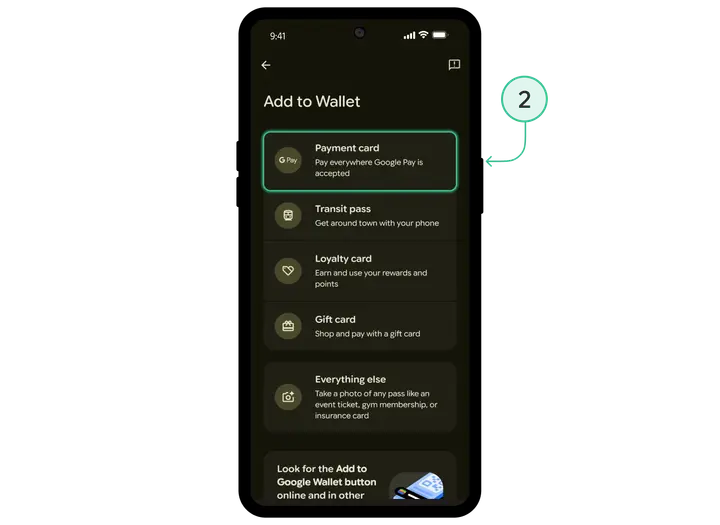 Google Pay: dodanie karty płatniczej — krok 2