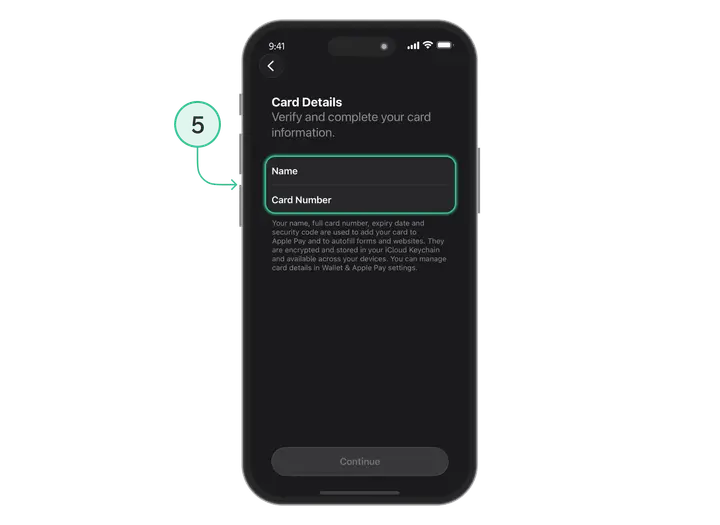 Apple Pay: krok 5 — ręczne wprowadzenie danych karty